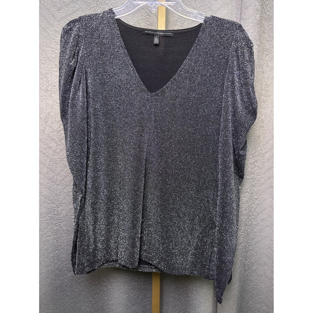 White House Black Market Top Small V Neck Sparkle Long Sleeve Party Women's Sz S